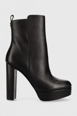 Γυναικεία Μποτάκια Δερμάτινες μπότες Guess Dennis χρώμα: μαύρο