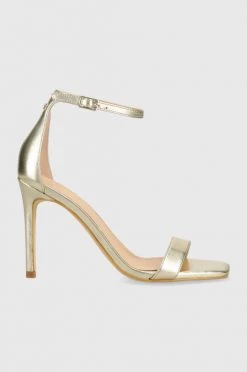 Γυναικεία Πέδιλα με τακούνι Δερμάτινα σανδάλια Guess Devon χρυσαφί