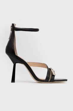 Γυναικεία Πέδιλα με τακούνι Δερμάτινα σανδάλια Guess Jeomie μαύρο