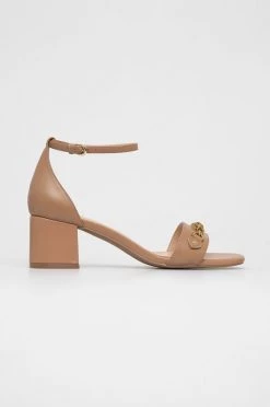 Γυναικεία Πέδιλα με τακούνι Δερμάτινα σανδάλια Guess Sara μπεζ