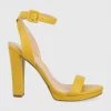 Γυναικεία Πέδιλα με τακούνι Δερμάτινα σανδάλια Guess Kalare κίτρινο