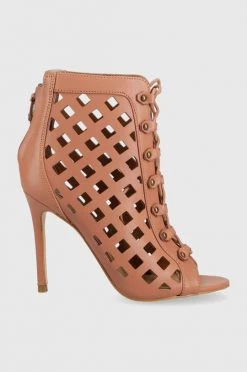 Γυναικεία Πέδιλα με τακούνι Δερμάτινα σανδάλια Guess Abriele καφέ